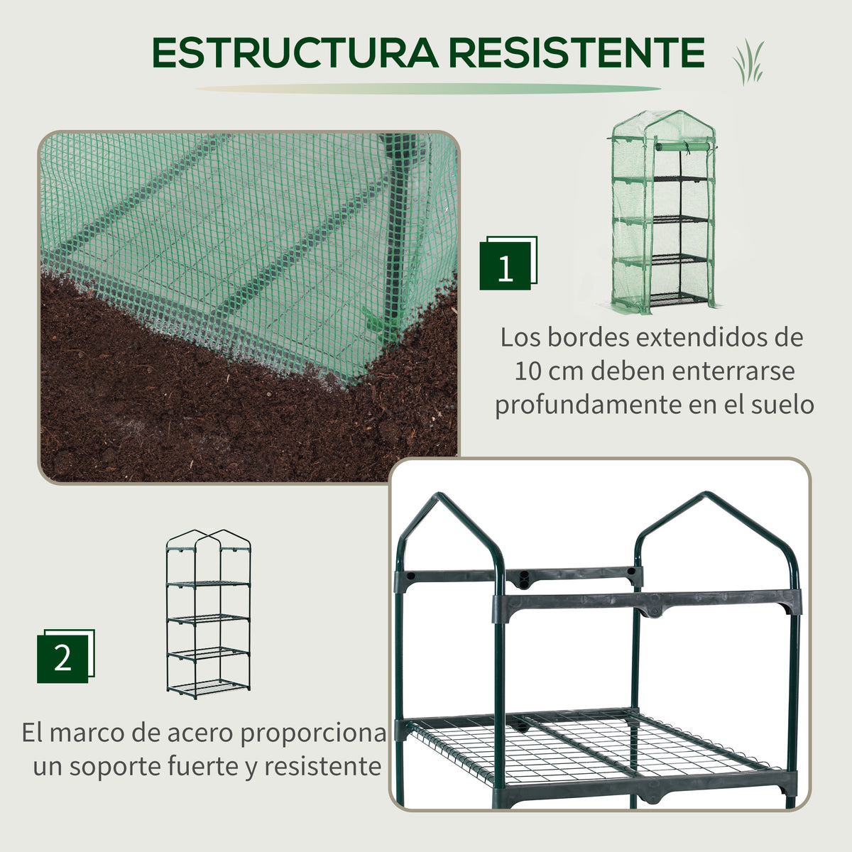 Invernadero De Jardín Con 4 Estantes Outsunny 70x50x160 Cm Verde_3