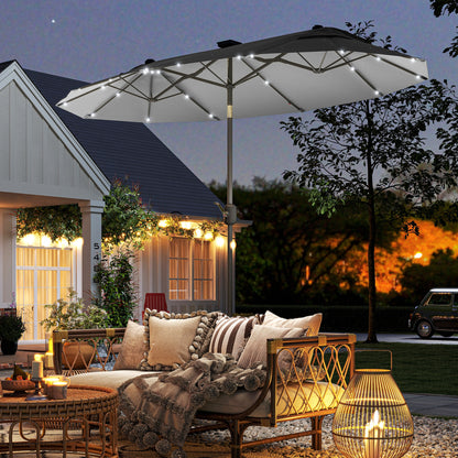 Outsunny Sombrilla Doble 295x150x219 Cm Con Luces Led Solares Gris_1