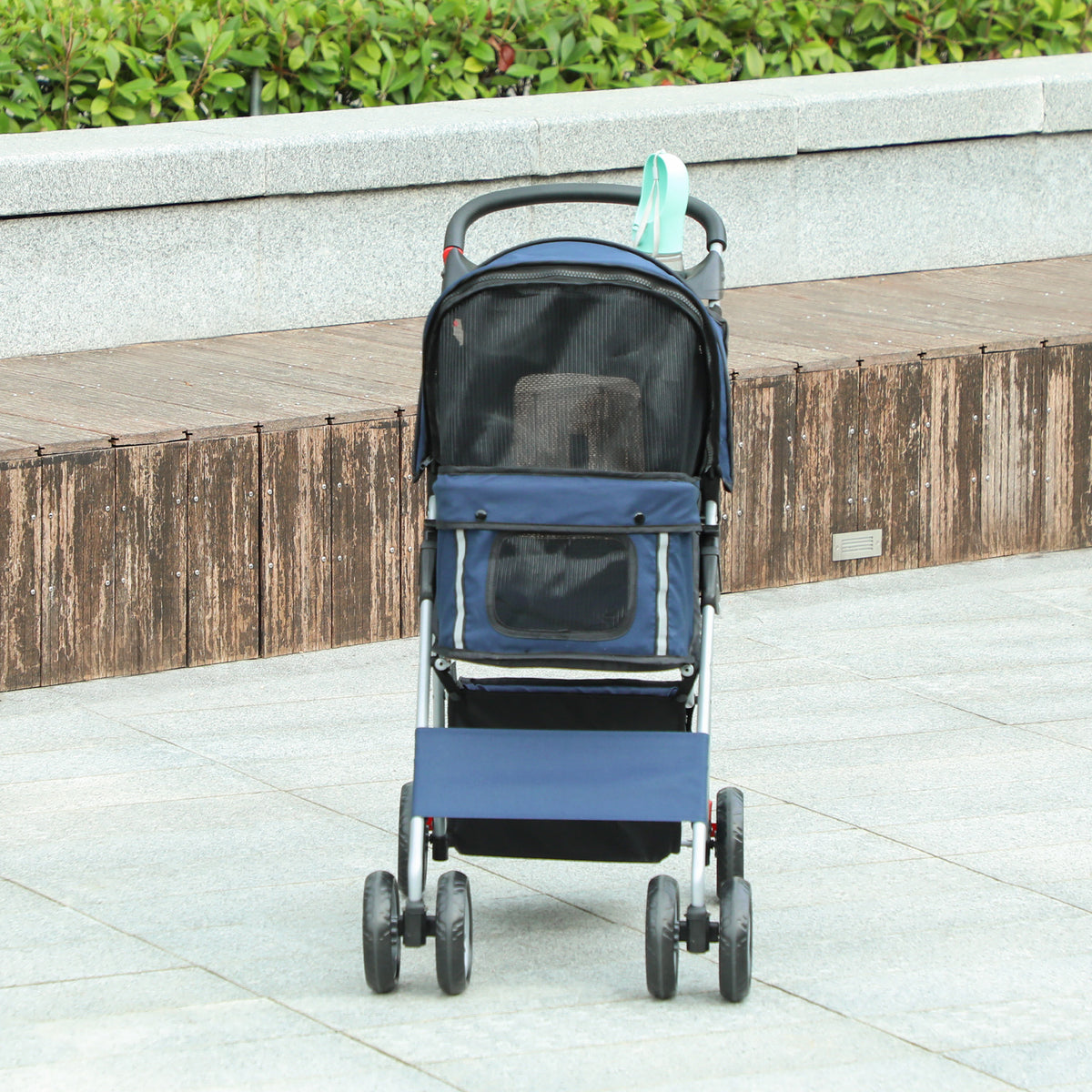Pawhut Carrito Para Perros Plegable Con Toldo Ajustable 75x45x97 Cm Azul_1