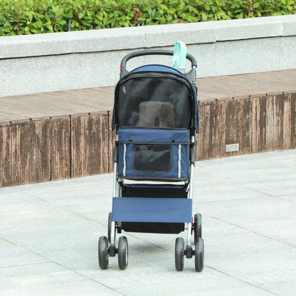 Pawhut Carrito Para Perros Plegable Con Toldo Ajustable 75x45x97 Cm Azul_1