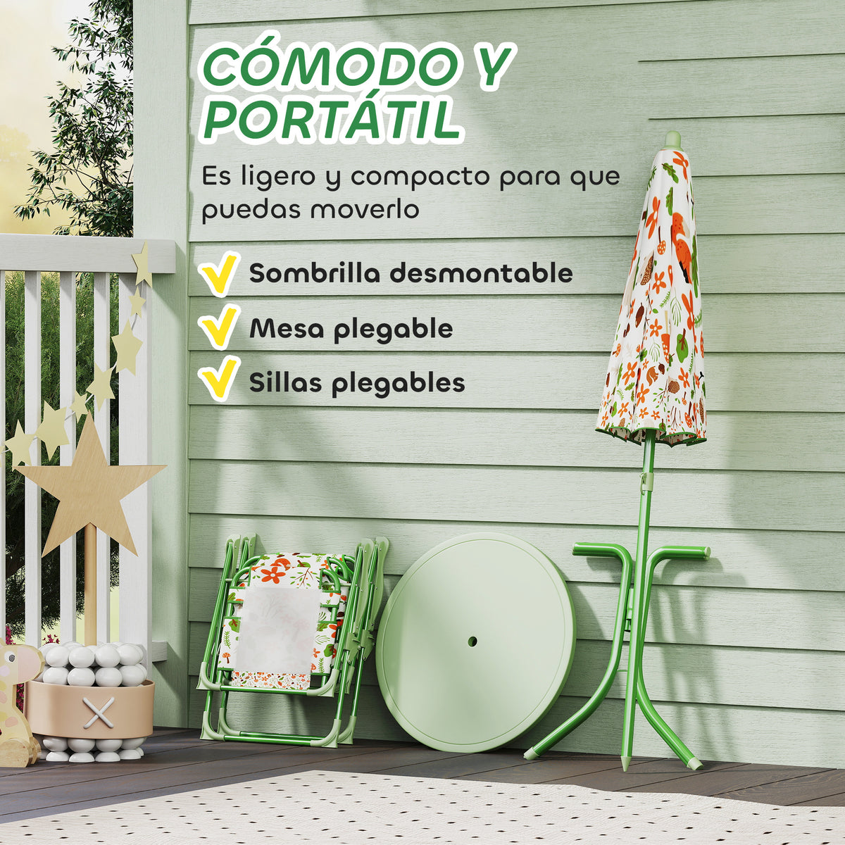 Aiyaplay Conjunto De Mesa Y Sillas Infantil De Jardín De 4 Piezas Verde_5