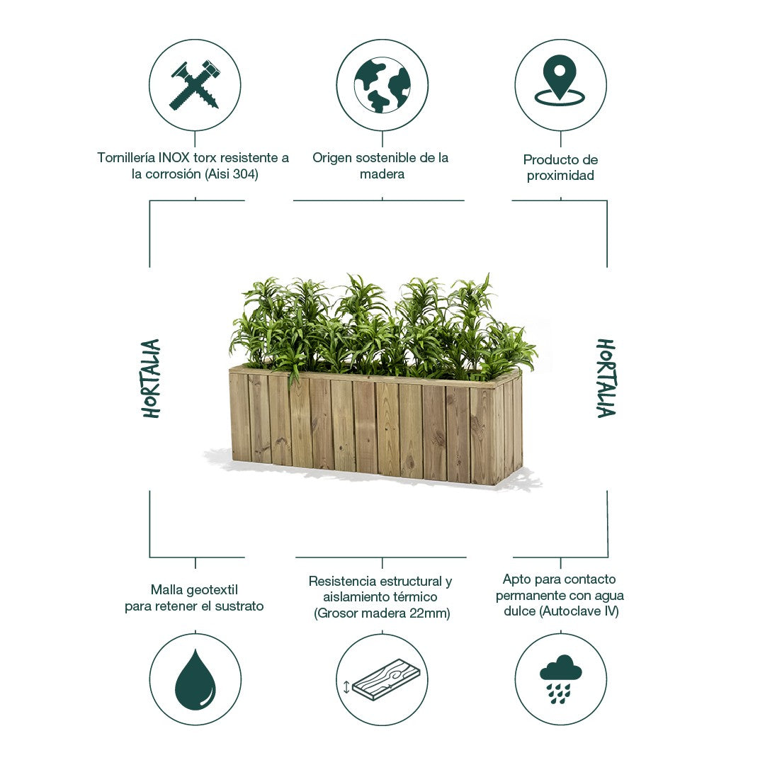 Jardinera De Madera Para Exterior Atrium Hortalia 120x34x40 Cm_2