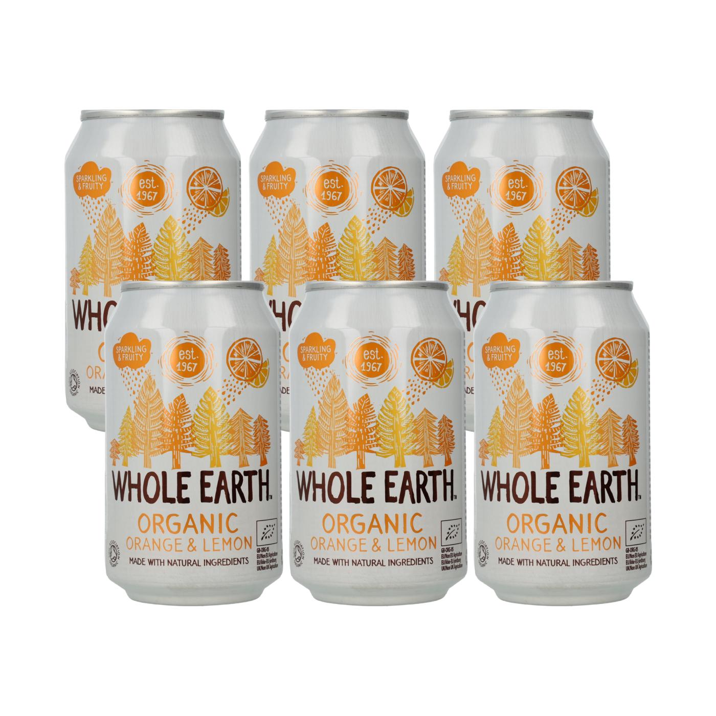 Pack x6 Refresco Bio Naranja y Limón, 330 ml.  Whole Earth