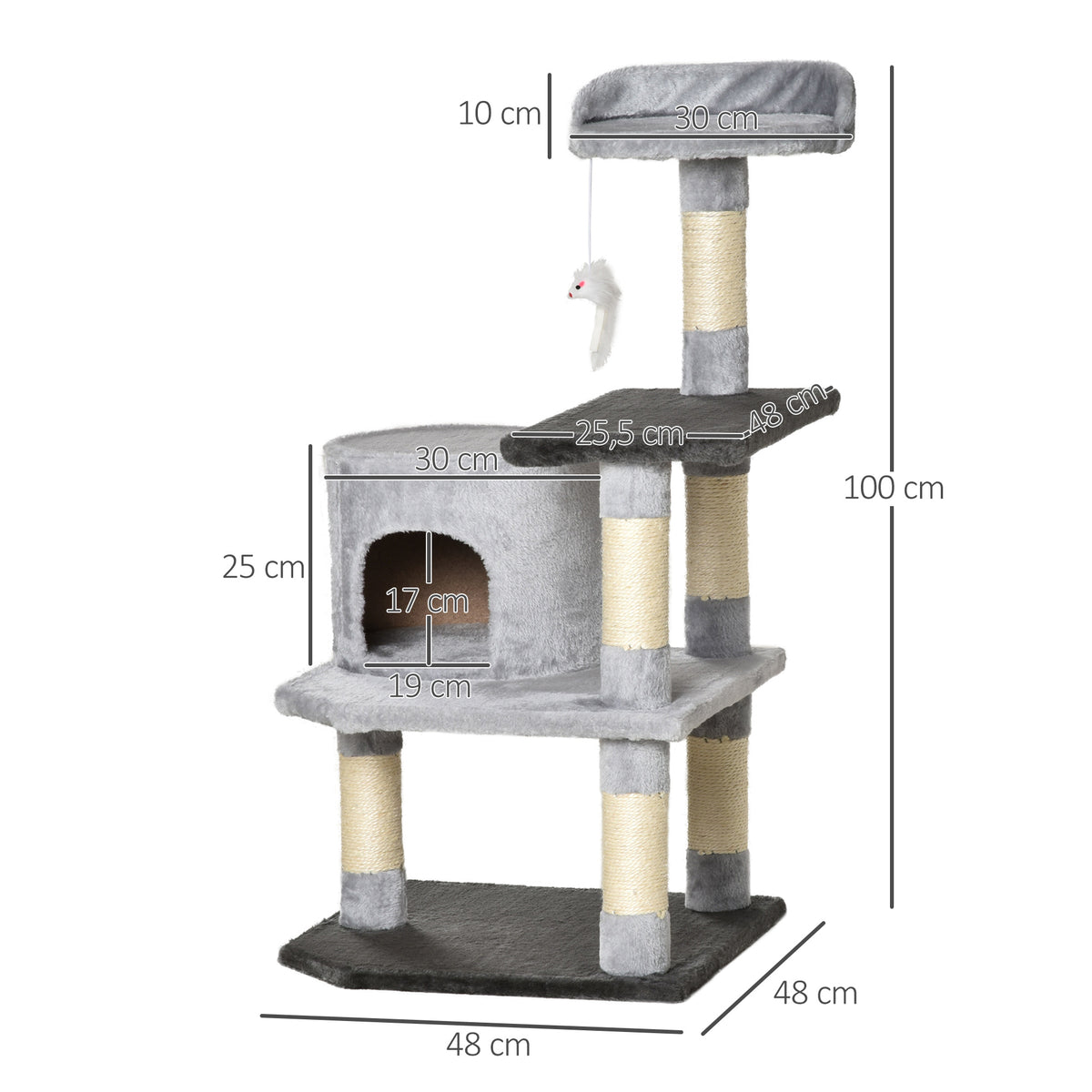 Pawhut Árbol Para Gatos Rascador Grande Con Plataformas Casetas Ratón De Juego_2