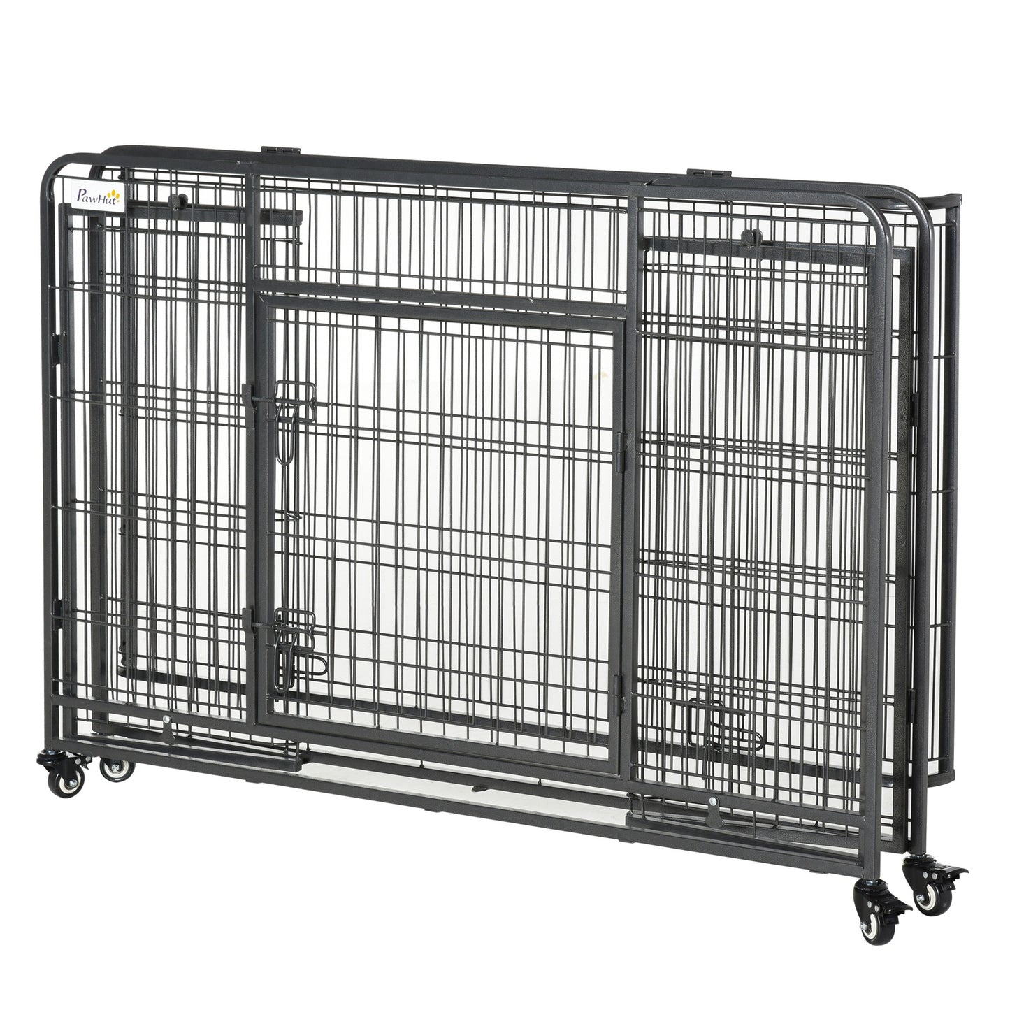 Pawhut Jaula De Metal Para Perros Plegable Con Ruedas Bandeja Extraíble_3