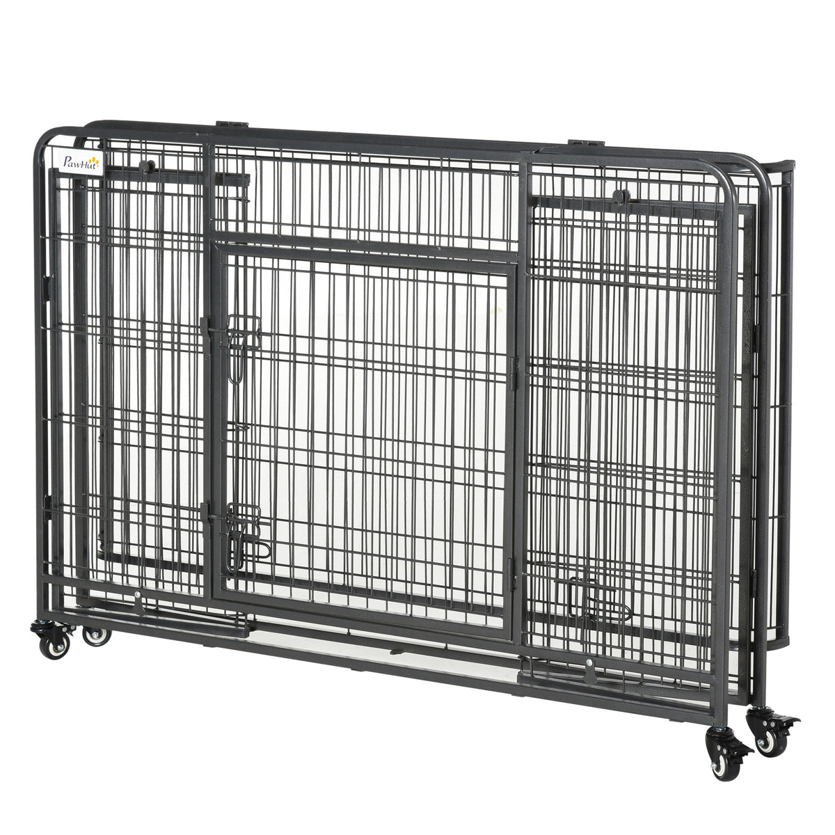 Pawhut Jaula De Metal Para Perros Plegable Con Ruedas Bandeja Extraíble_3