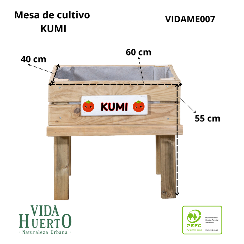 Mesa De Cultivo Kumi Profunda 20cm Vidahuerto Infantil 60x40x55 Cm._3