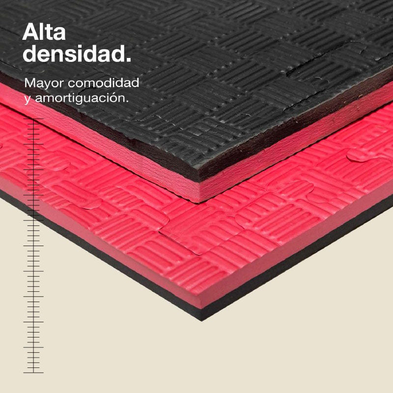 Jowy Tatami Puzzle 2,5cm 100x100cm, Pack 4 Unidades – Superficie 5 Líneas Negro/rojo_1
