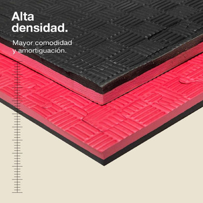 Jowy Tatami Puzzle 2,5cm 100x100cm, Pack 4 Unidades – Superficie 5 Líneas Negro/rojo_1