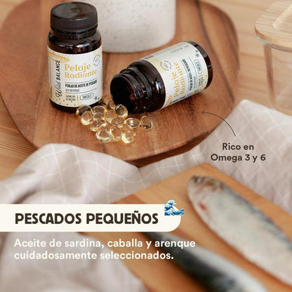 Pelaje Radiante Cápsulas Omega 3 natural para mascotas Wild Balance 60 perlas