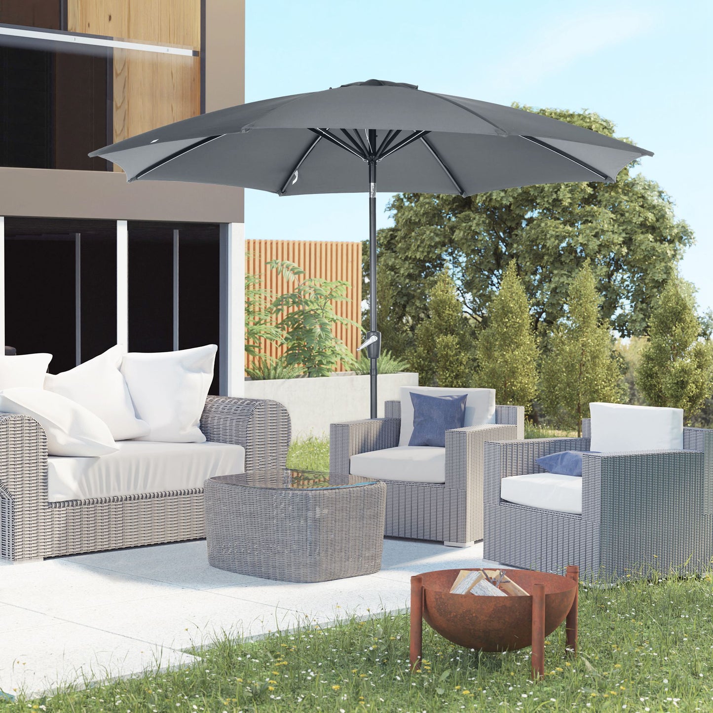 Outsunny Sombrilla De Jardín Ø300x252 Cm Con Manivela Techo Inclinable Gris_1