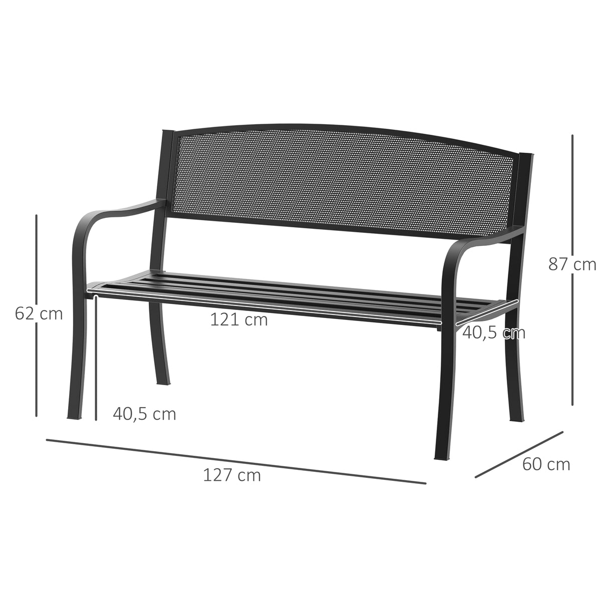 Outsunny Banco De Jardín De 2 Plazas Carga 240 Kg Para Patio 127x60x87 Cm Negro_2