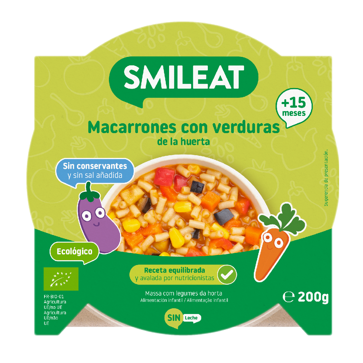 Platito Macarrones con Verduras de la Huerta ECO (a partir de 15 meses) Smileat 200g