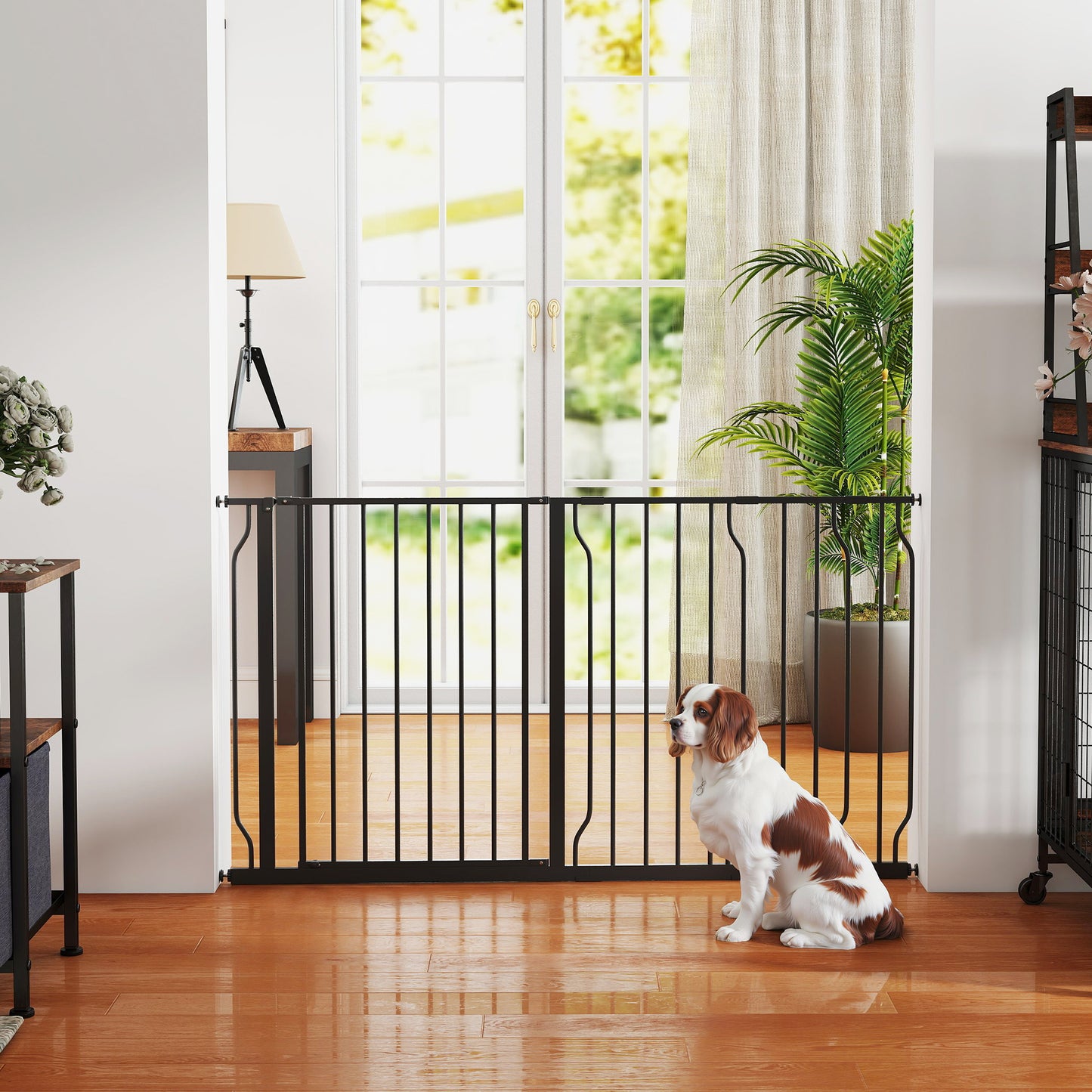 Pawhut Barrera De Seguridad Extensible Con 3 Extensiones 75-145x76 Cm Negro_4