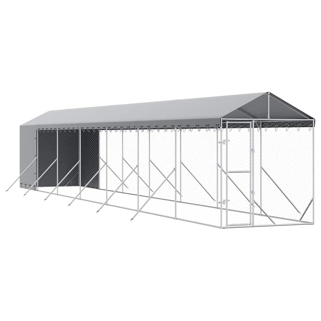 Perrera De Exterior Con Toldo Acero Galvanizado Plata 2x14x2,5m_0
