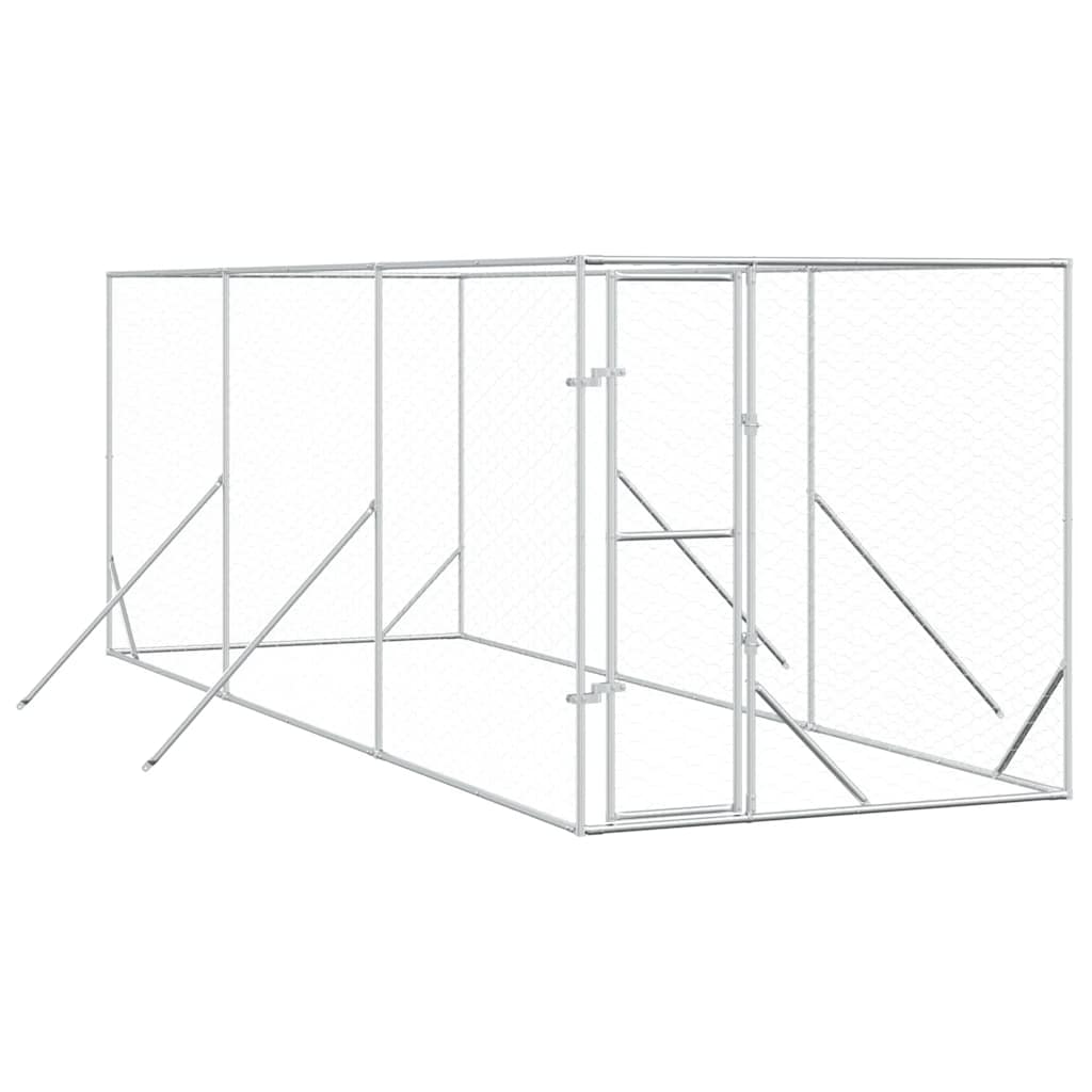 Perrera De Exterior Acero Galvanizado Plateado 2x6x2 M_0