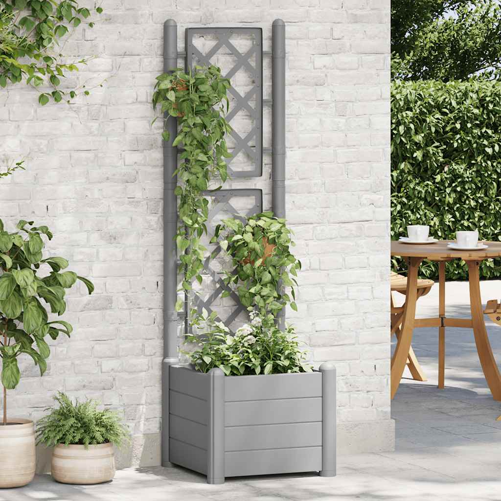 Jardinera Con Enrejado Pp Gris Piedra 43x43x142 Cm_1