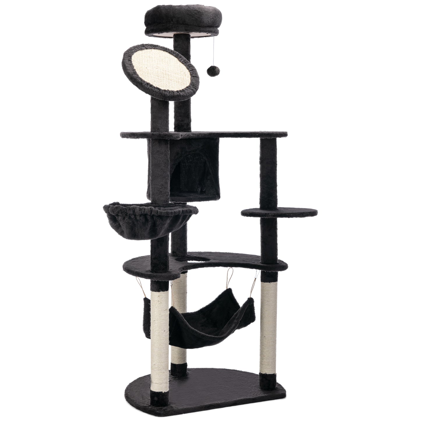 Pawhut Rascador Para Gatos 153 Cm Con Cueva Plataformas Postes De Sisal Y Bola_0