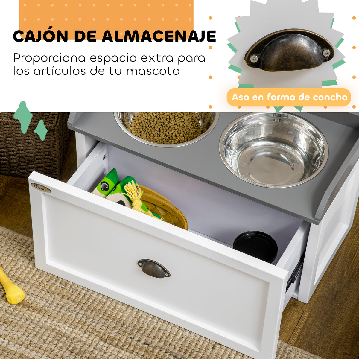 Pawhut Conjunto 1 Comedero Elevado Para Perros Y 1 Contenedor De Comida Blanco_5