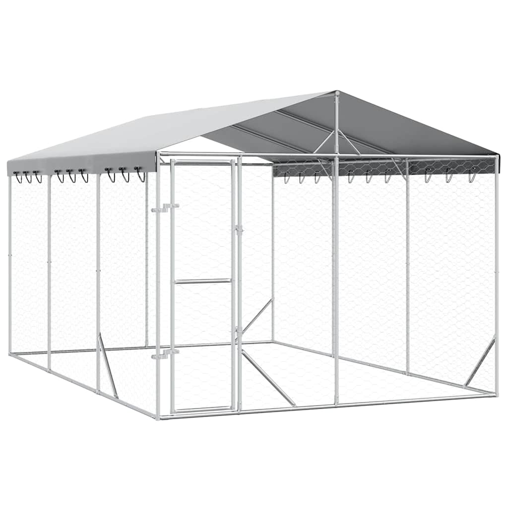 Perrera Exterior Con Techo Acero Galvanizado Plata 3x4,5x2,5 M_0