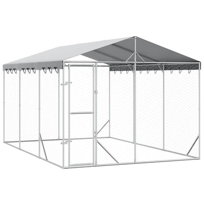 Perrera Exterior Con Techo Acero Galvanizado Plata 3x4,5x2,5 M_0