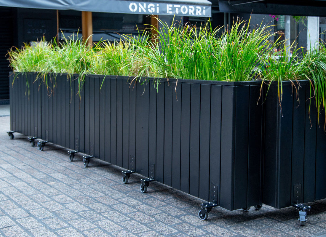 Jardinera Alta De Madera Con Ruedas 100 X 34 X 80 Cm Ebony Black Hortalia_4