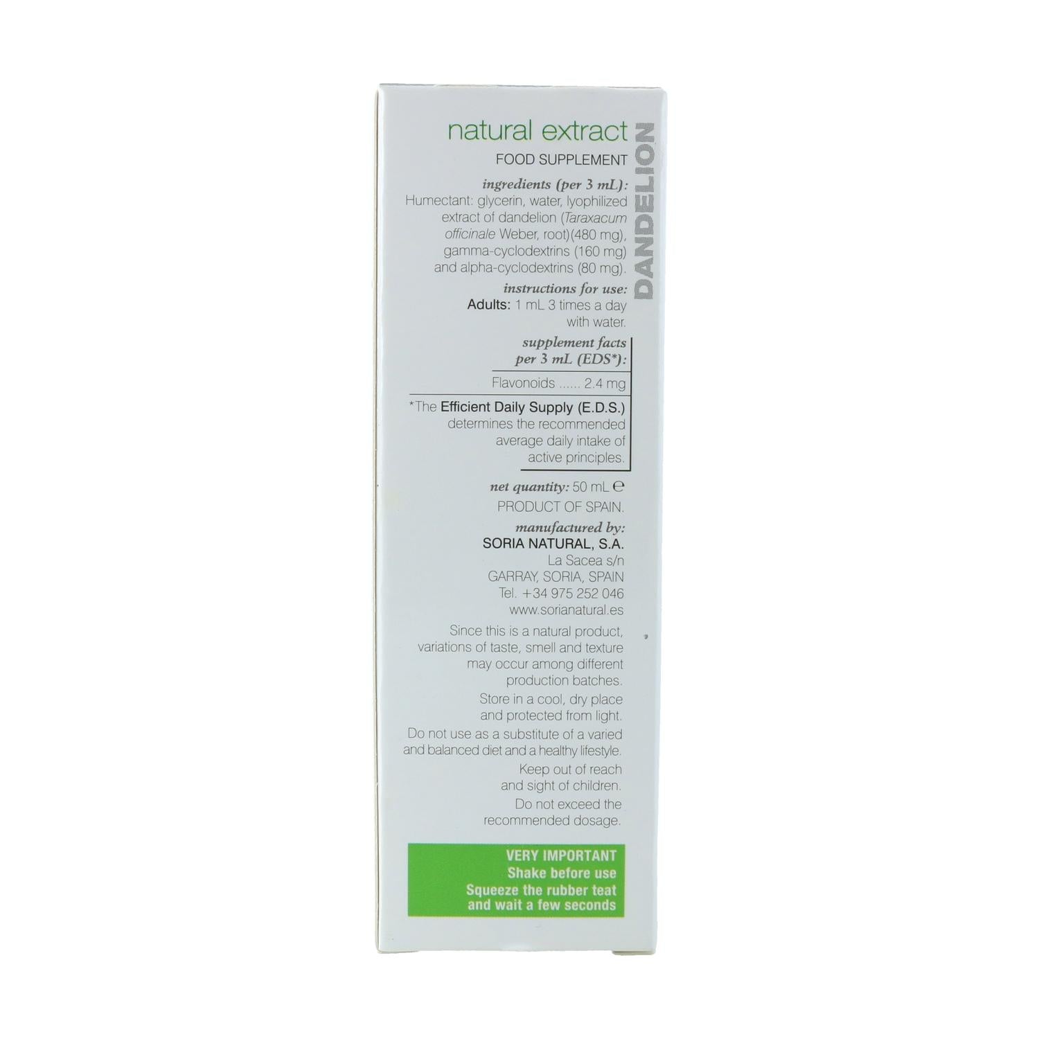 Extracto de Diente de león Soria Natural, 50 ml