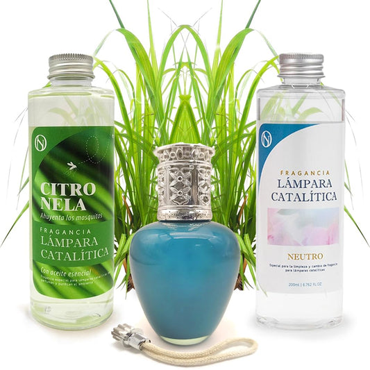 Pack Ahorro Lámpara Catalítica Aqua Marina + Fragancia Citronela 200ml + Limpiador Neutro 200ml + Mecha De Repuesto_0