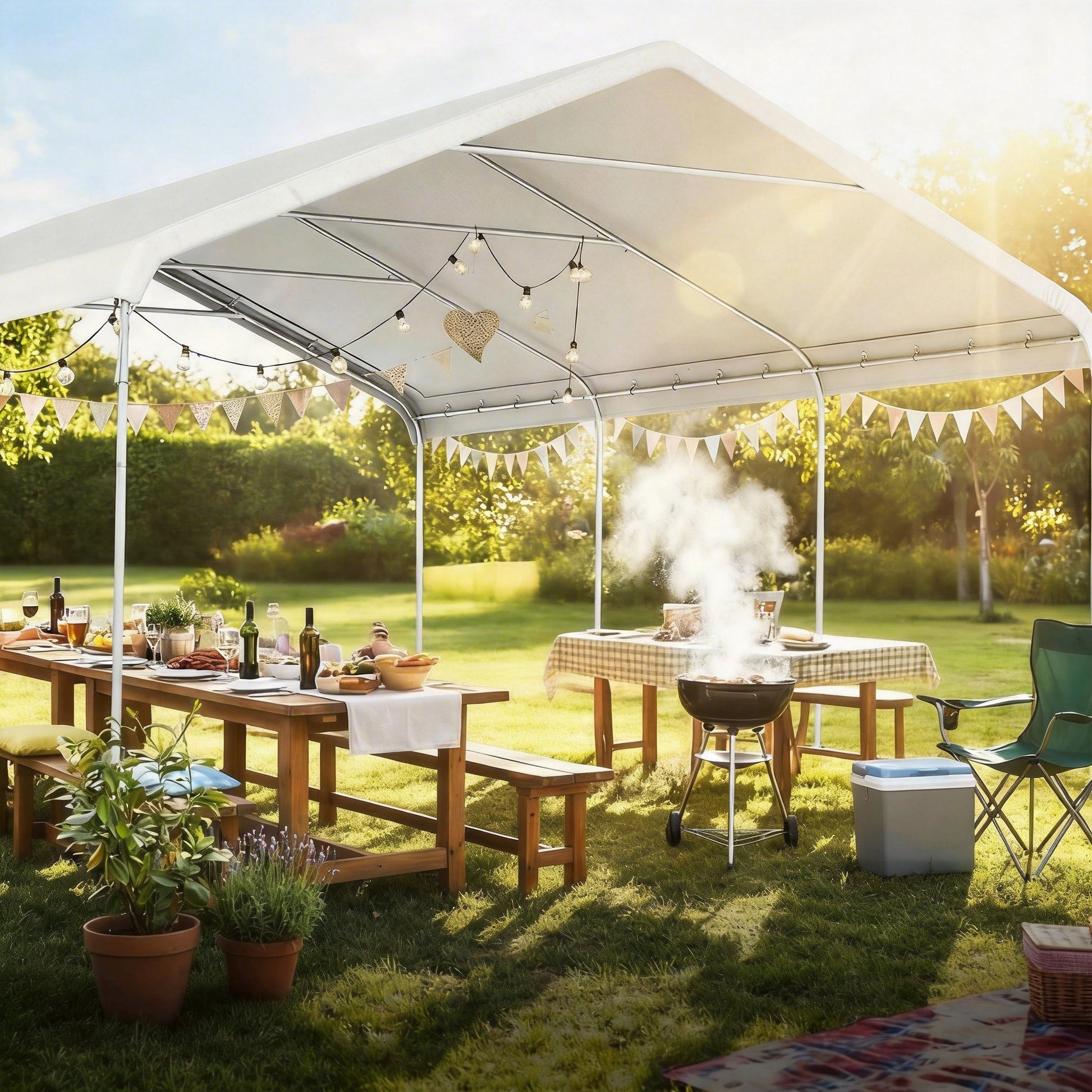 Outsunny Carpa Garaje 5x6 M Impermeable Estructura De Acero Galvanizado Crema_3