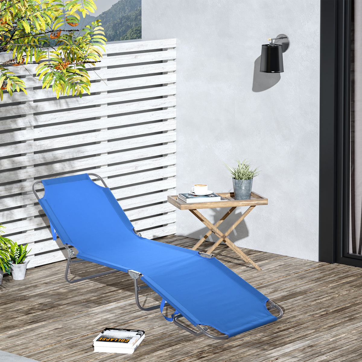 Outsunny Tumbona Plegable Con Respaldo Ajustable En 5 Niveles 187x55x24 Cm Azul_1