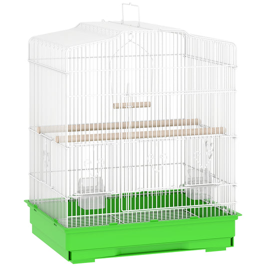 Jaula Para Pájaros Pawhut Acero, Madera Verde 46.5x36x59 Cm_0