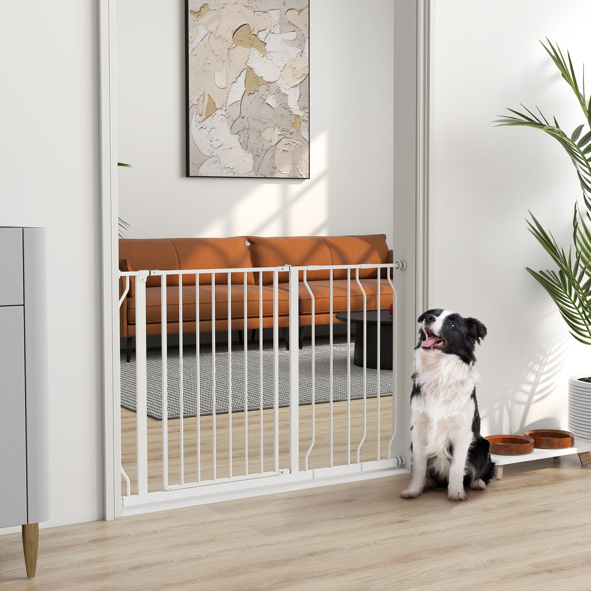 Pawhut Barrera De Seguridad De Perros Para Escaleras 75-115 Cm Con 2 Extensiones_1
