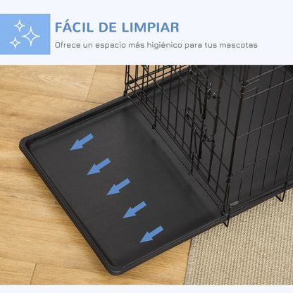 Pawhut Transportín De Perro De 2 Puertas Plegable Con Asa 75x48,5x53cm Negro_3