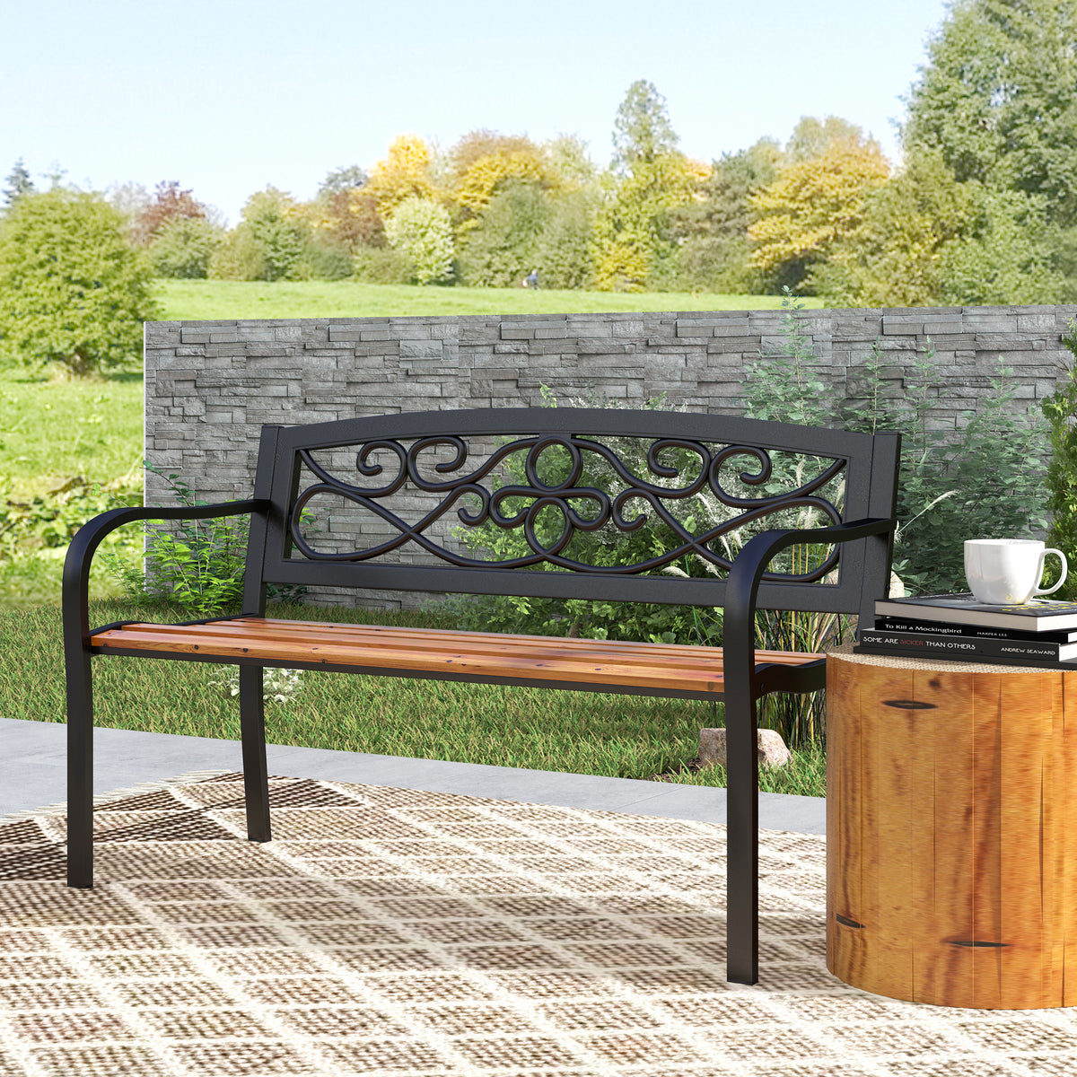 Outsunny Banco De Jardín Exterior De 2 Plazas 127x56x80 Cm Negro Y Natural_3