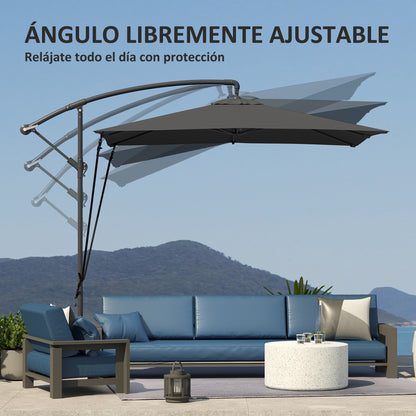 Outsunny Parasol Excéntrico 247x247 Cm Con Base Cruzada Manivela Gris Oscuro_5