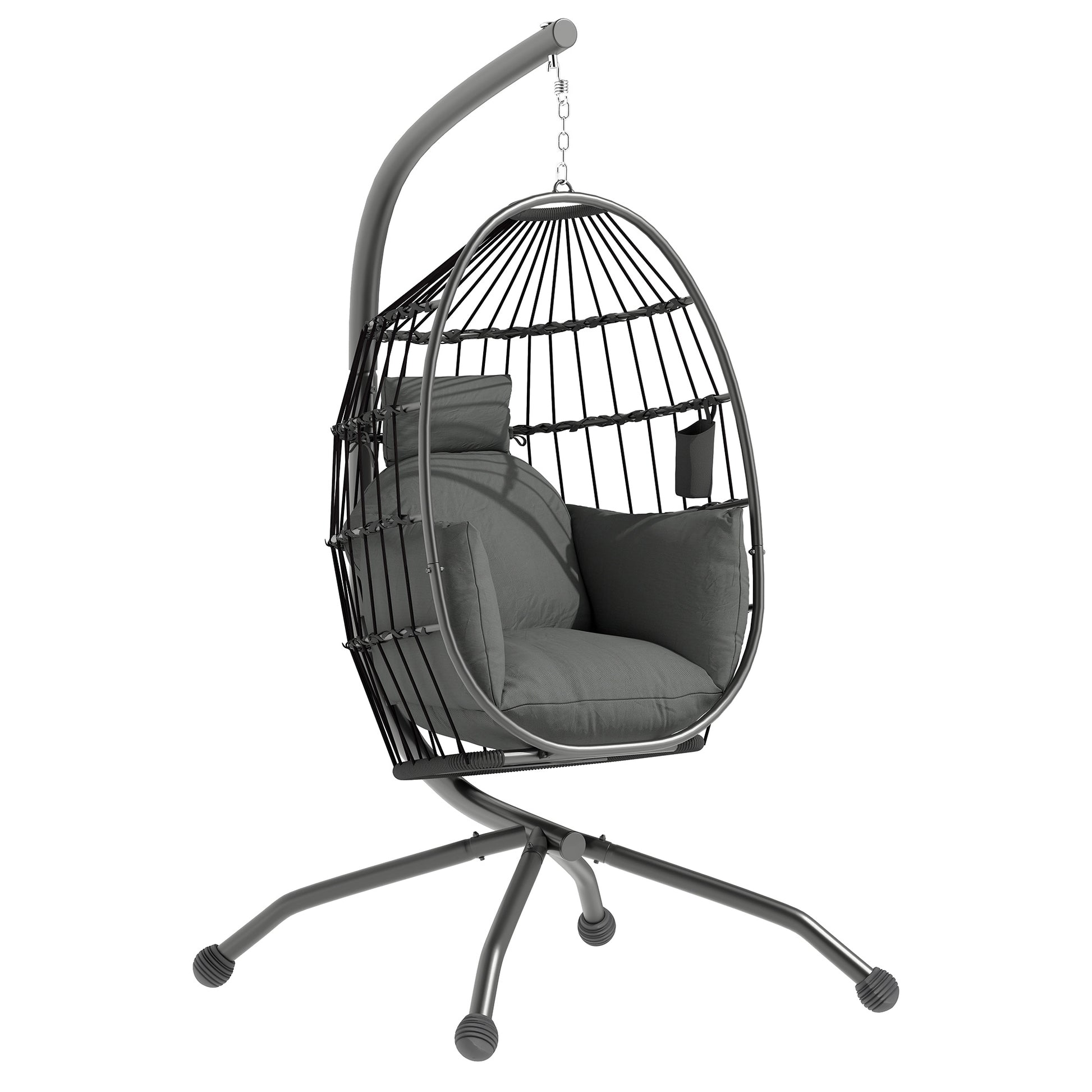 Outsunny Silla Colgante Huevo Con Soporte Cesta Plegable Cojín Carga 120kg Negro_0