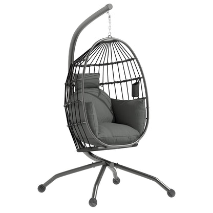 Outsunny Silla Colgante Huevo Con Soporte Cesta Plegable Cojín Carga 120kg Negro_0