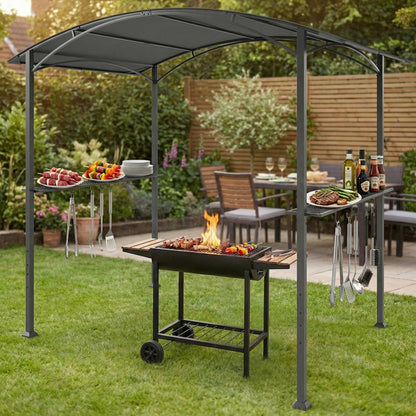 Outsunny Carpa Barbacoa 2,4 X 1,5 M Con 2 Estantes Ganchos Y Estructura De Acero_3