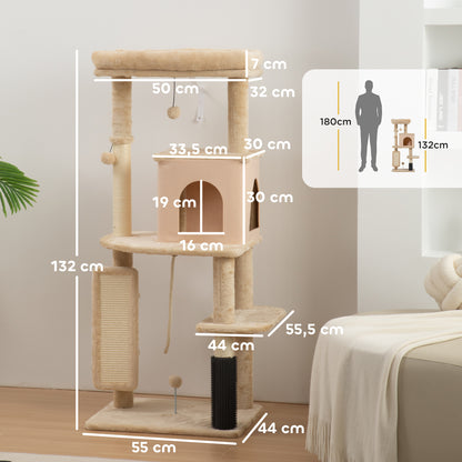 Pawhut Árbol Rascador Para Gatos Grande Altura 132 Cm Beige_2