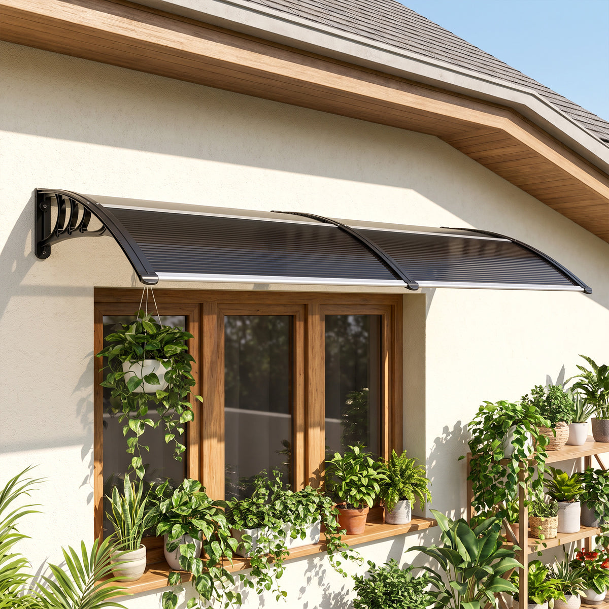 Marquesina Exterior Outsunny Policarbonato Negro 196x75x23 Cm_1