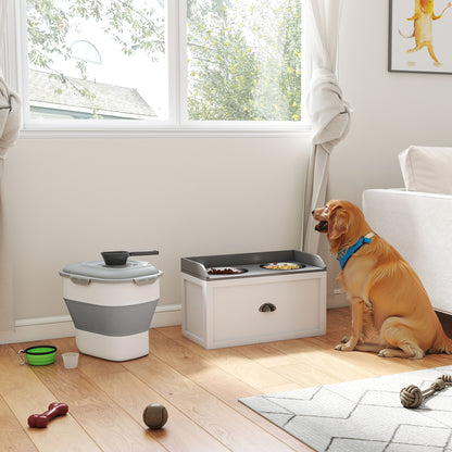 Pawhut Conjunto 1 Comedero Elevado Para Perros Y 1 Contenedor De Comida Blanco_1