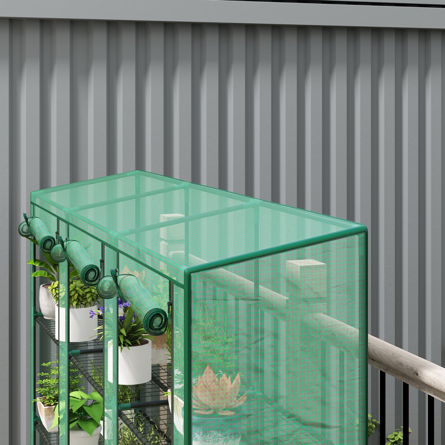 Outsunny Invernadero De Exterior Con 9 Estantes Puerta 215x46x151 Cm Verde_4