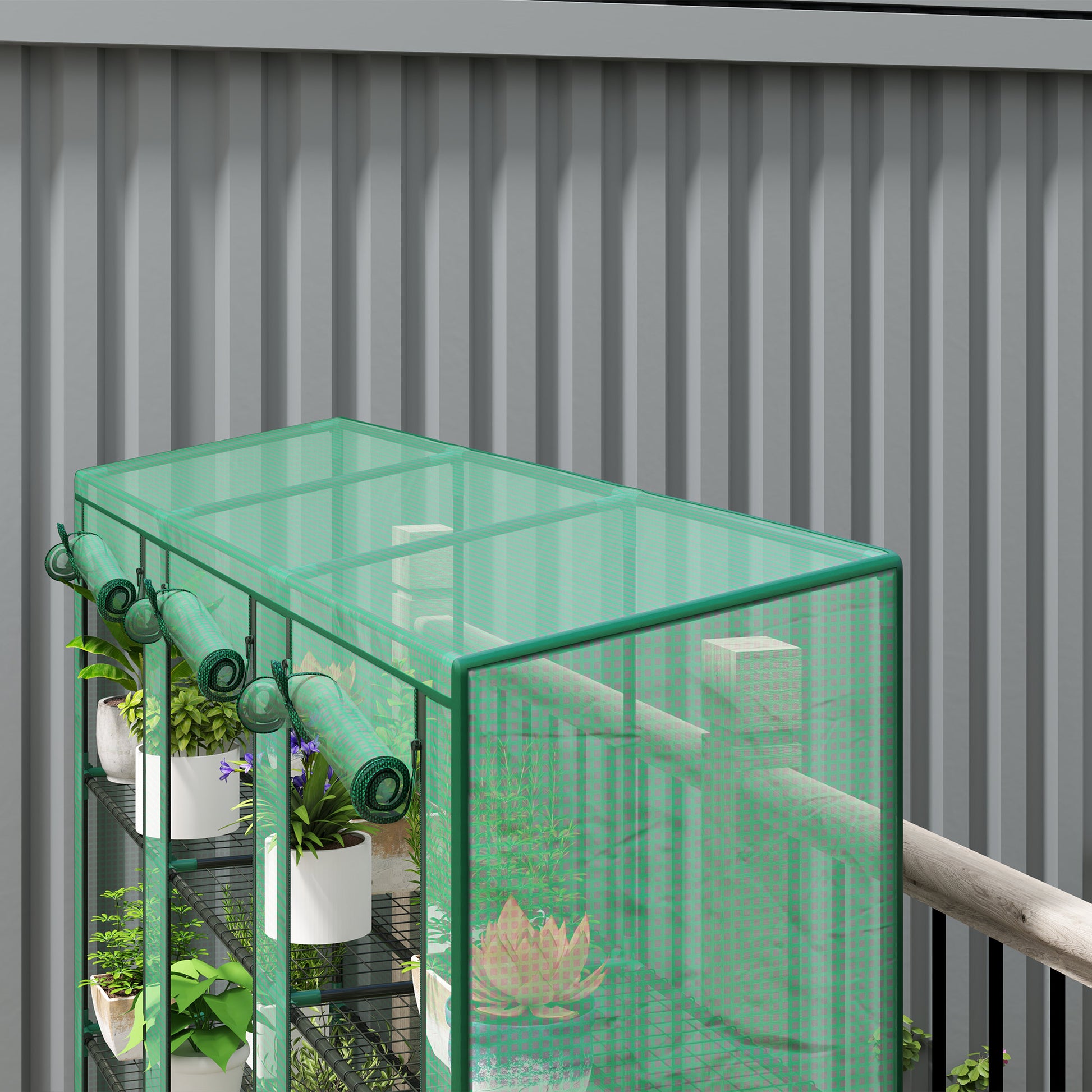 Outsunny Invernadero De Exterior Con 9 Estantes Puerta 215x46x151 Cm Verde_4