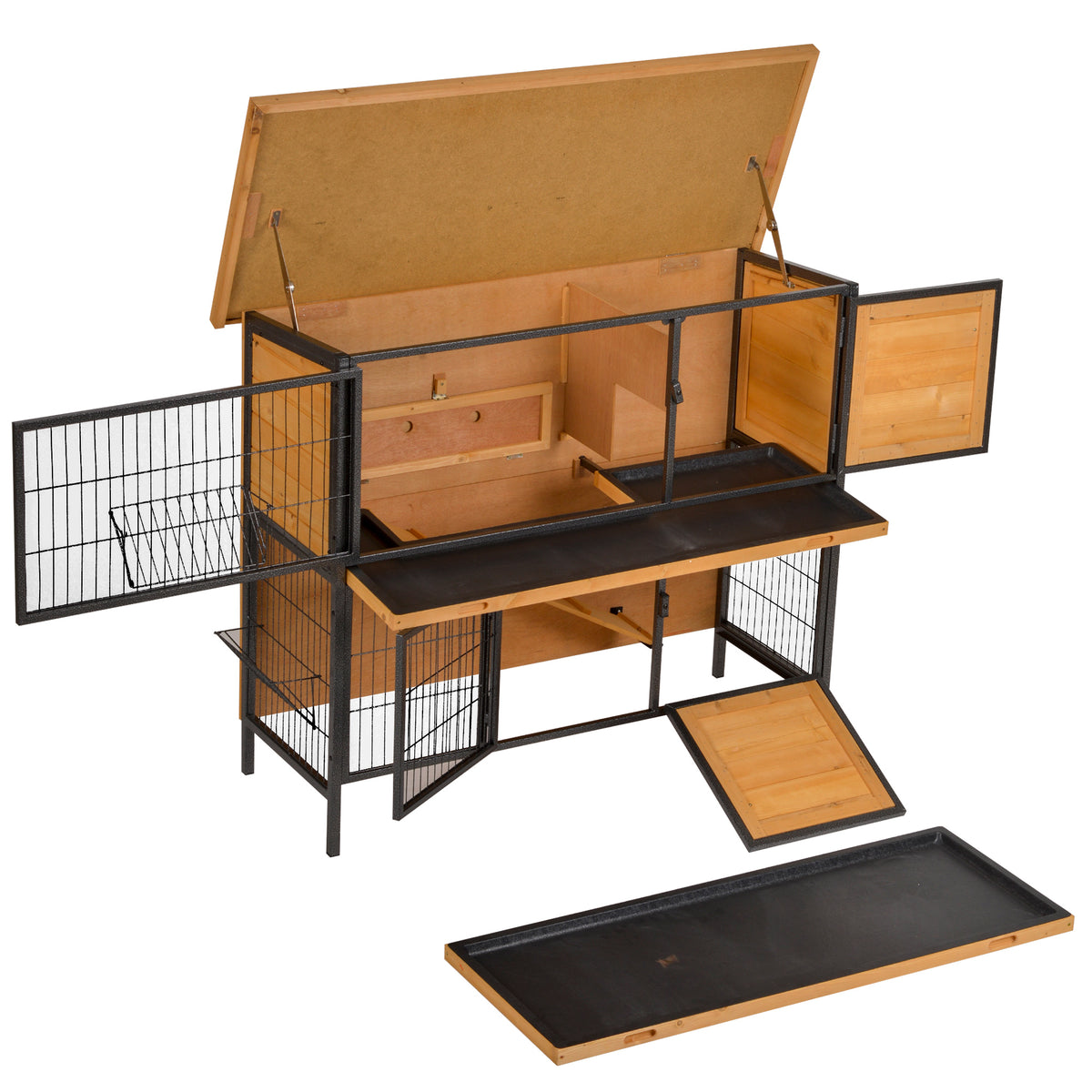 Pawhut Conejera De Madera De 2 Niveles Con Puertas Y Rampa 122x50x101 Cm Natural_4