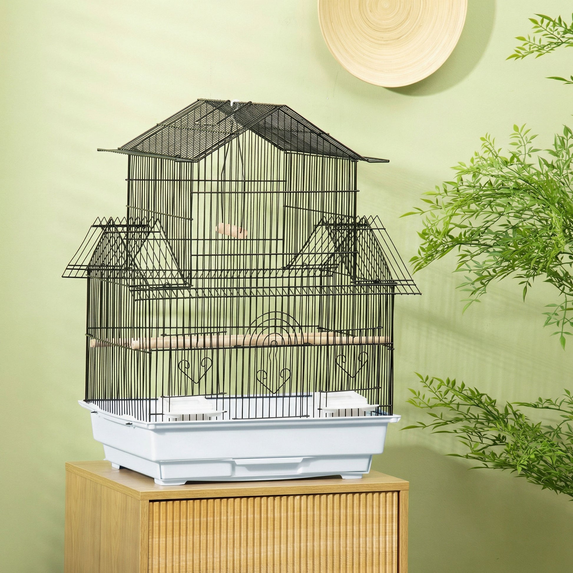 Pawhut Jaula Para Pájaros Con Puertas Comederos Perchas 50,5x41x63 Cm Blanco_1