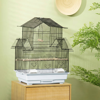 Pawhut Jaula Para Pájaros Con Puertas Comederos Perchas 50,5x41x63 Cm Blanco_1