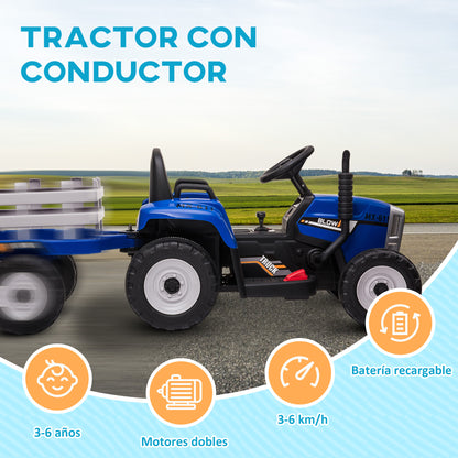 Homcom Tractor Eléctrico Con Remolque Para Niños 3-6 Años 136,5x50x52,5 Cm Azul_3