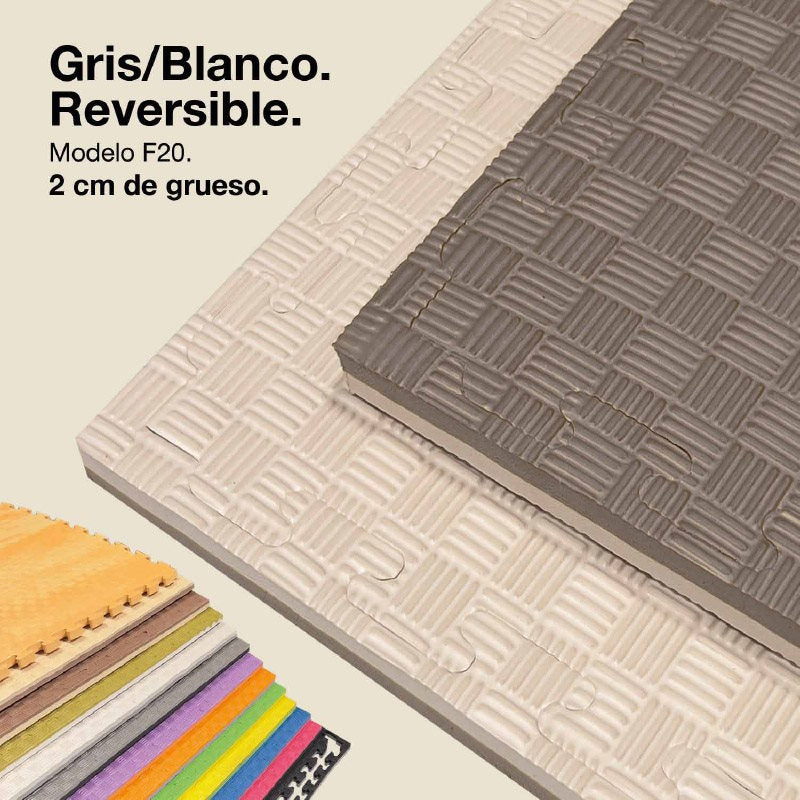 Tatami Puzzle 2cm 100x100cm, Pack 4 Unidades – Superficie 5 Líneas Gris/blanco Jowy_0