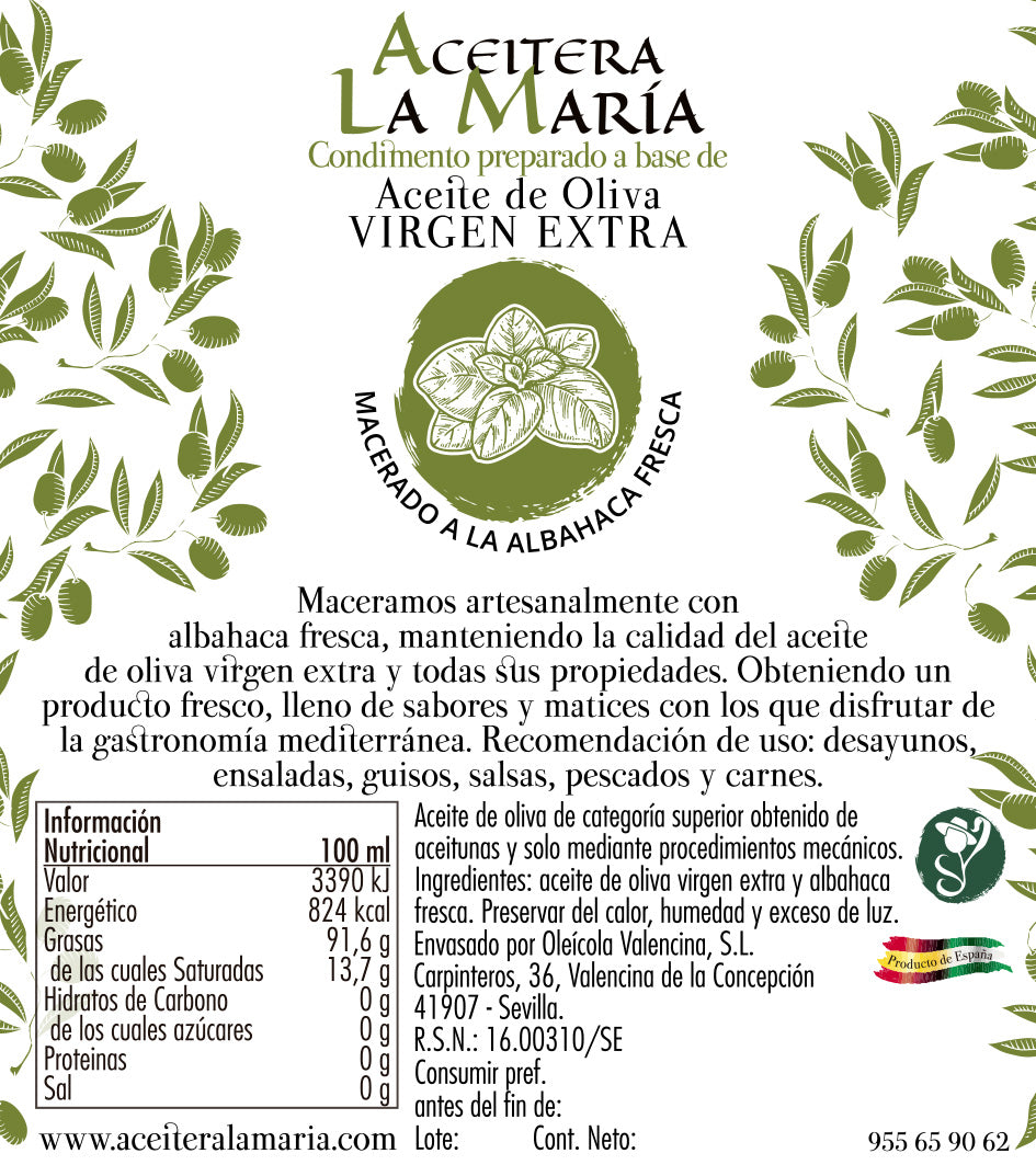 Aceite De Oliva Virgen Extra Macerado A La Albahaca 100 Ml Cristal_1