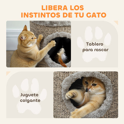 Pawhut Casa Para Gatos 3 En 1 Taburete Reposapiés 36x36x38 Cm Gris_5